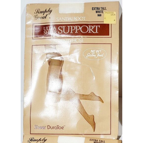 4 Simply Great Pantyhose Extra Tall White 960/ Sandalfoot Ultra Sheer Support. - Picture 5 of 12